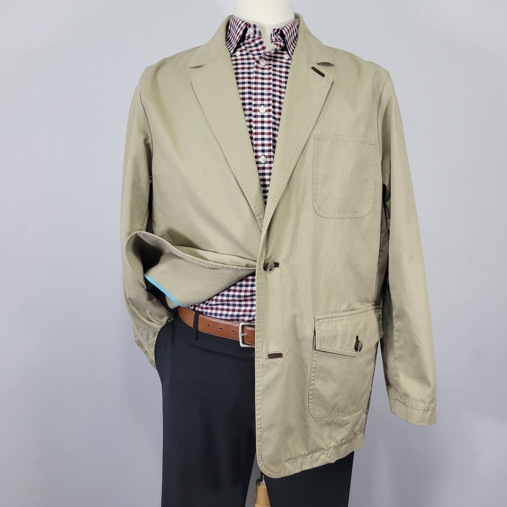 Travel Smith Men's Sport Coat Blazer Two‎ Button Beige Solid Cotton Size LARGE